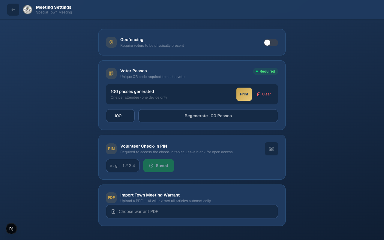 Moderator control panel showing meeting settings