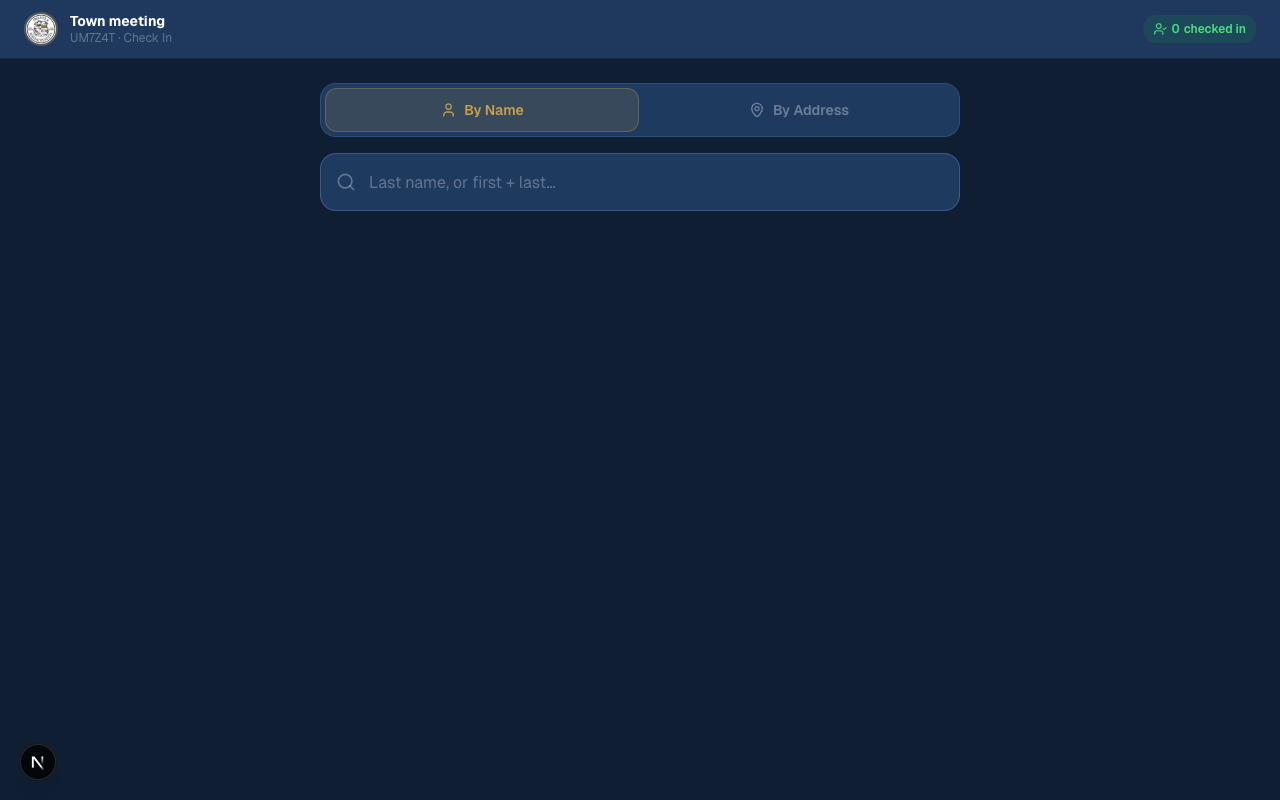 Check-in tablet showing voter search